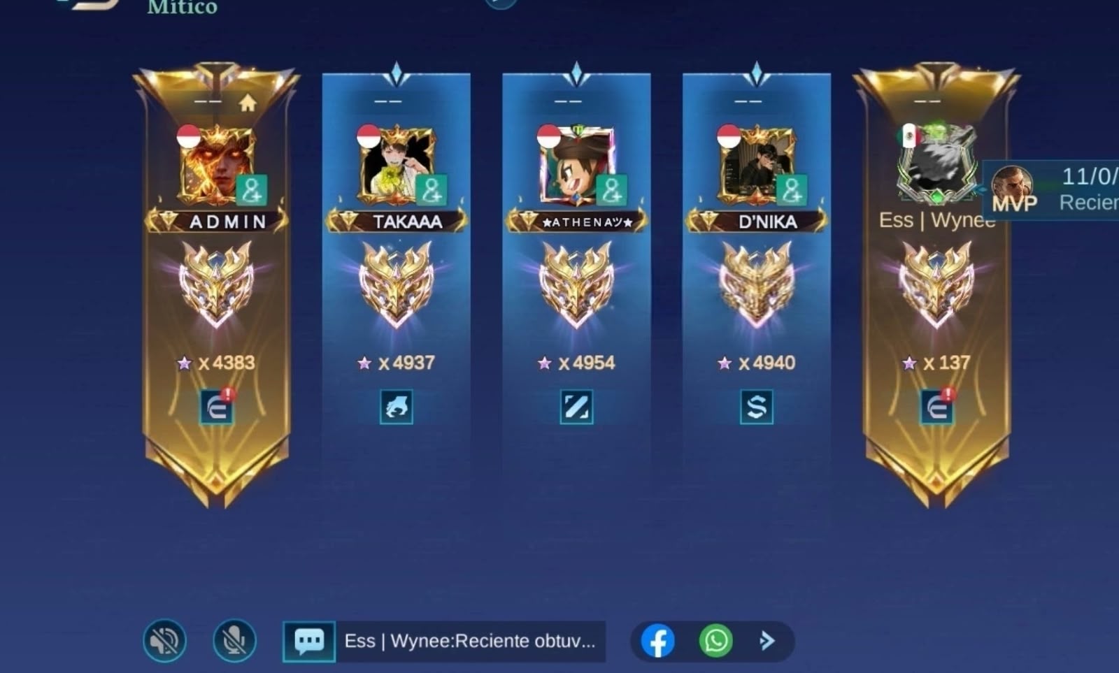 Sala de Mobile Legends con jugadores destacados